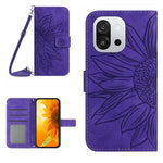 Skin Feel Custodia per telefono in pelle goffrata Sun Flower con cordino, For OnePlus 13T, For OnePlus 13R