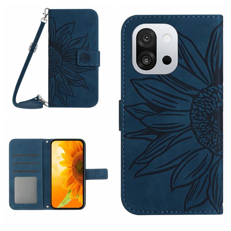 Skin Feel Custodia per telefono in pelle goffrata Sun Flower con cordino, For OnePlus 13T, For OnePlus 13R