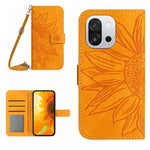 Skin Feel Custodia per telefono in pelle goffrata Sun Flower con cordino, For OnePlus 13T, For OnePlus 13R