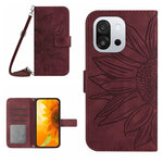 Skin Feel Custodia per telefono in pelle goffrata Sun Flower con cordino, For OnePlus 13T, For OnePlus 13R