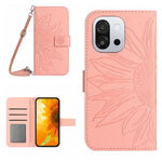 Skin Feel Custodia per telefono in pelle goffrata Sun Flower con cordino, For OnePlus 13T, For OnePlus 13R