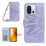 Skin Feel Custodia per telefono in pelle goffrata Sun Flower con cordino, For OnePlus 13T, For OnePlus 13R