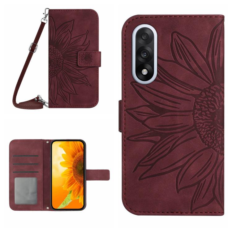 Skin Feel Custodia per telefono in pelle goffrata Sun Flower con cordino, For OnePlus 15 5G, For OnePlus Nord 5 5G / Ace 5 Ultra