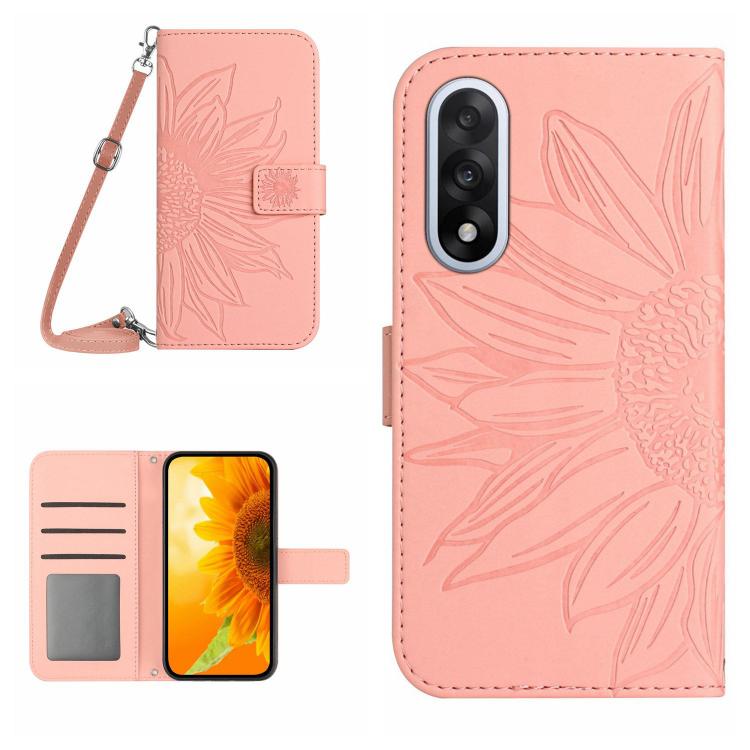 Skin Feel Custodia per telefono in pelle goffrata Sun Flower con cordino, For OnePlus 15 5G, For OnePlus Nord 5 5G / Ace 5 Ultra