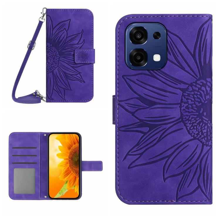 Skin Feel Custodia per telefono in pelle goffrata Sun Flower con cordino, For OnePlus 15 5G, For OnePlus Nord 5 5G / Ace 5 Ultra