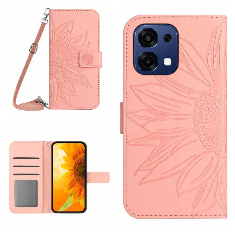 Skin Feel Custodia per telefono in pelle goffrata Sun Flower con cordino, For OnePlus 15 5G, For OnePlus Nord 5 5G / Ace 5 Ultra