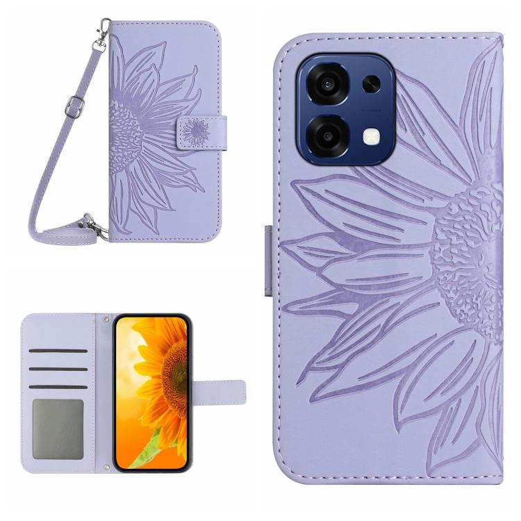 Skin Feel Custodia per telefono in pelle goffrata Sun Flower con cordino, For OnePlus 15 5G, For OnePlus Nord 5 5G / Ace 5 Ultra