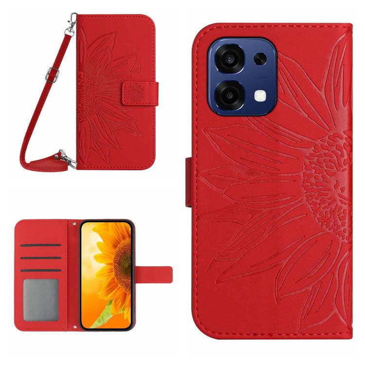 Skin Feel Custodia per telefono in pelle goffrata Sun Flower con cordino, For OnePlus 15 5G, For OnePlus Nord 5 5G / Ace 5 Ultra