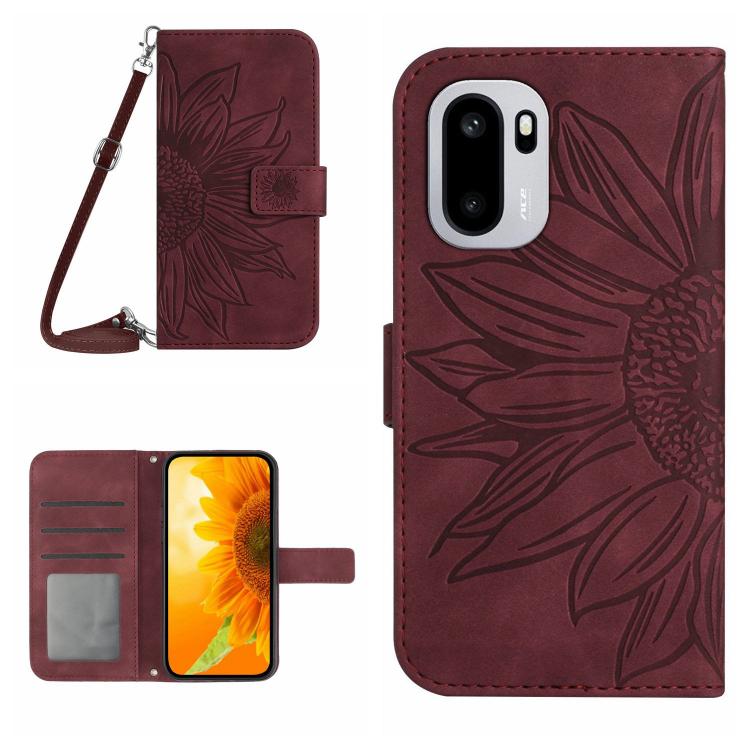 Skin Feel Custodia per telefono in pelle goffrata Sun Flower con cordino, For OnePlus Nord 6 5G, For OnePlus 15R