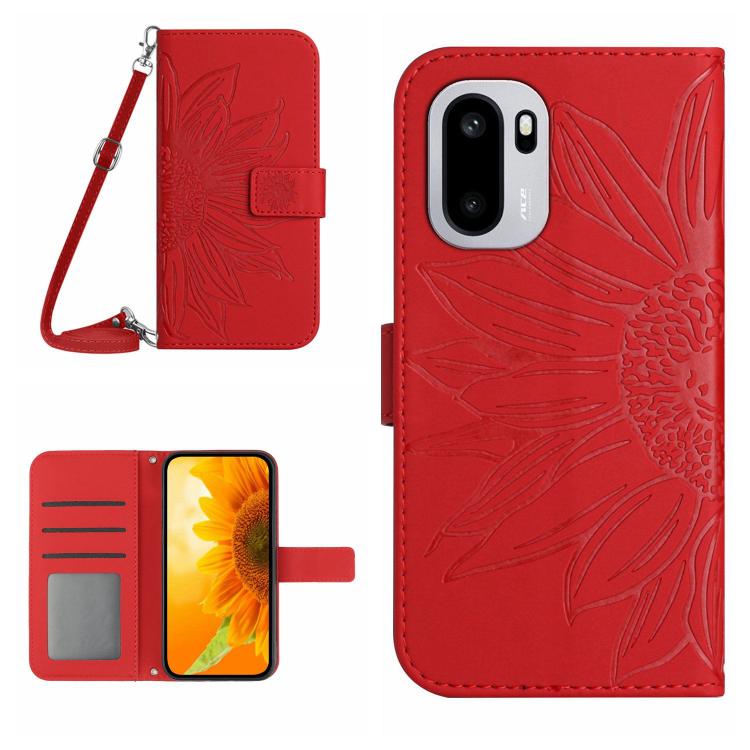 Skin Feel Custodia per telefono in pelle goffrata Sun Flower con cordino, For OnePlus Nord 6 5G, For OnePlus 15R
