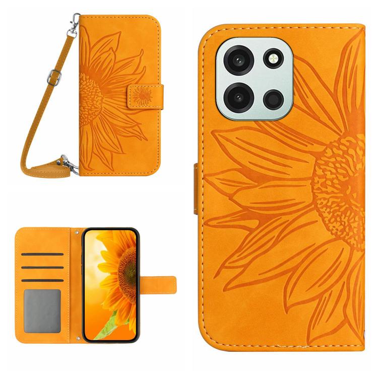 Skin Feel Custodia per telefono in pelle goffrata Sun Flower con cordino, For OnePlus Nord 6 5G, For OnePlus 15R