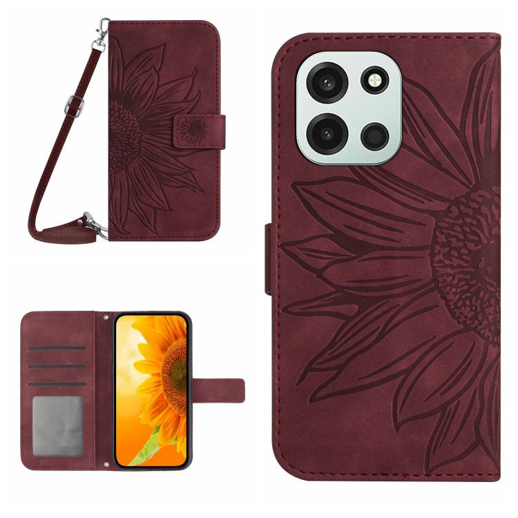 Skin Feel Custodia per telefono in pelle goffrata Sun Flower con cordino, For OnePlus Nord 6 5G, For OnePlus 15R