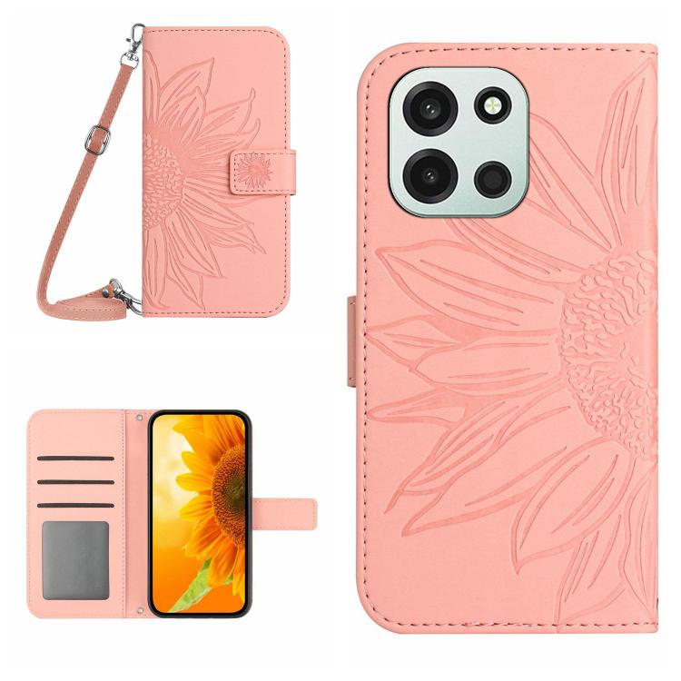Skin Feel Custodia per telefono in pelle goffrata Sun Flower con cordino, For OnePlus Nord 6 5G, For OnePlus 15R