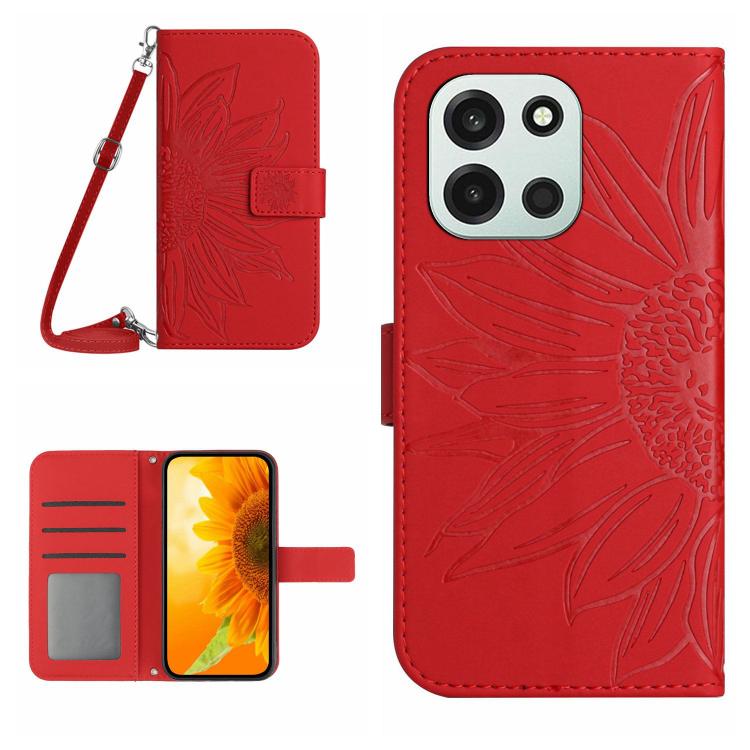 Skin Feel Custodia per telefono in pelle goffrata Sun Flower con cordino, For OnePlus Nord 6 5G, For OnePlus 15R
