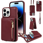 Custodia portafoglio in pelle con cerniera per iPhone