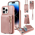 Custodia portafoglio in pelle con cerniera per iPhone