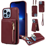 Custodia portafoglio in pelle con cerniera per iPhone