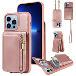 Custodia portafoglio in pelle con cerniera per iPhone