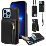 Custodia portafoglio in pelle con cerniera per iPhone