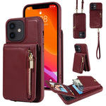 Custodia per telefono in pelle con portafoglio con cerniera e cordino a tracolla, For iPhone 12 / 12 Pro, For iPhone 12 Pro Max, For iPhone 11 Pro Max, For iPhone 11