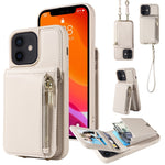 Custodia per telefono in pelle con portafoglio con cerniera e cordino a tracolla, For iPhone 12 / 12 Pro, For iPhone 12 Pro Max, For iPhone 11 Pro Max, For iPhone 11
