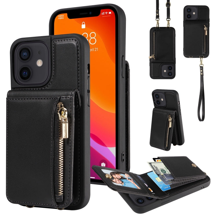 Custodia per telefono in pelle con portafoglio con cerniera e cordino a tracolla, For iPhone 12 / 12 Pro, For iPhone 12 Pro Max, For iPhone 11 Pro Max, For iPhone 11