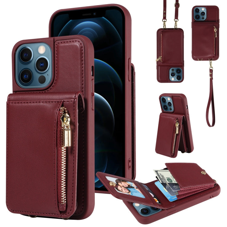 Custodia per telefono in pelle con portafoglio con cerniera e cordino a tracolla, For iPhone 12 / 12 Pro, For iPhone 12 Pro Max, For iPhone 11 Pro Max, For iPhone 11