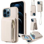 Custodia per telefono in pelle con portafoglio con cerniera e cordino a tracolla, For iPhone 12 / 12 Pro, For iPhone 12 Pro Max, For iPhone 11 Pro Max, For iPhone 11