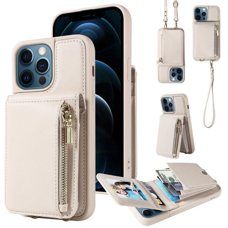 Custodia per telefono in pelle con portafoglio con cerniera e cordino a tracolla, For iPhone 12 / 12 Pro, For iPhone 12 Pro Max, For iPhone 11 Pro Max, For iPhone 11