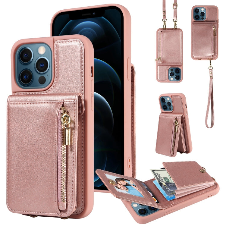 Custodia per telefono in pelle con portafoglio con cerniera e cordino a tracolla, For iPhone 12 / 12 Pro, For iPhone 12 Pro Max, For iPhone 11 Pro Max, For iPhone 11