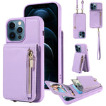 Custodia per telefono in pelle con portafoglio con cerniera e cordino a tracolla, For iPhone 12 / 12 Pro, For iPhone 12 Pro Max, For iPhone 11 Pro Max, For iPhone 11