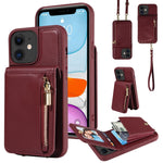 Custodia per telefono in pelle con portafoglio con cerniera e cordino a tracolla, For iPhone 12 / 12 Pro, For iPhone 12 Pro Max, For iPhone 11 Pro Max, For iPhone 11