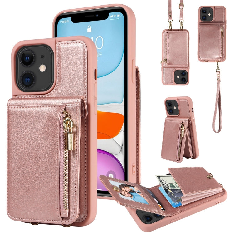 Custodia per telefono in pelle con portafoglio con cerniera e cordino a tracolla, For iPhone 12 / 12 Pro, For iPhone 12 Pro Max, For iPhone 11 Pro Max, For iPhone 11