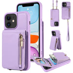Custodia per telefono in pelle con portafoglio con cerniera e cordino a tracolla, For iPhone 12 / 12 Pro, For iPhone 12 Pro Max, For iPhone 11 Pro Max, For iPhone 11