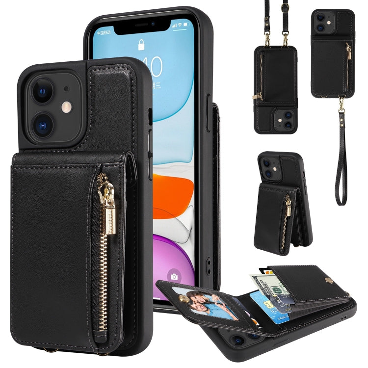 Custodia per telefono in pelle con portafoglio con cerniera e cordino a tracolla, For iPhone 12 / 12 Pro, For iPhone 12 Pro Max, For iPhone 11 Pro Max, For iPhone 11