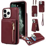 Custodia per telefono in pelle con portafoglio con cerniera e cordino a tracolla, For iPhone 11 Pro, For iPhone X / XS, For iPhone XR, For iPhone XS Max