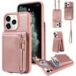 Custodia per telefono in pelle con portafoglio con cerniera e cordino a tracolla, For iPhone 11 Pro, For iPhone X / XS, For iPhone XR, For iPhone XS Max
