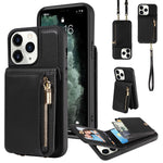 Custodia per telefono in pelle con portafoglio con cerniera e cordino a tracolla, For iPhone 11 Pro, For iPhone X / XS, For iPhone XR, For iPhone XS Max