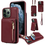 Custodia per telefono in pelle con portafoglio con cerniera e cordino a tracolla, For iPhone 12 / 12 Pro, For iPhone 12 Pro Max, For iPhone 11 Pro Max, For iPhone 11