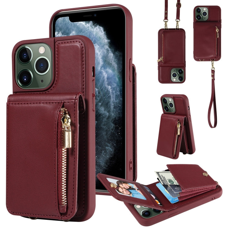 Custodia per telefono in pelle con portafoglio con cerniera e cordino a tracolla, For iPhone 12 / 12 Pro, For iPhone 12 Pro Max, For iPhone 11 Pro Max, For iPhone 11