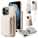 Custodia per telefono in pelle con portafoglio con cerniera e cordino a tracolla, For iPhone 12 / 12 Pro, For iPhone 12 Pro Max, For iPhone 11 Pro Max, For iPhone 11