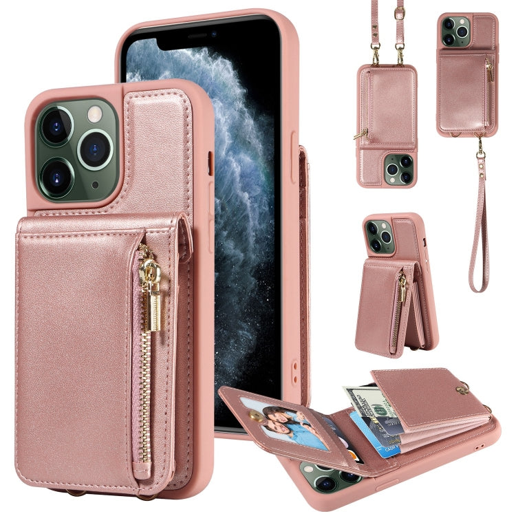 Custodia per telefono in pelle con portafoglio con cerniera e cordino a tracolla, For iPhone 12 / 12 Pro, For iPhone 12 Pro Max, For iPhone 11 Pro Max, For iPhone 11