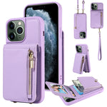 Custodia per telefono in pelle con portafoglio con cerniera e cordino a tracolla, For iPhone 12 / 12 Pro, For iPhone 12 Pro Max, For iPhone 11 Pro Max, For iPhone 11