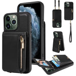 Custodia per telefono in pelle con portafoglio con cerniera e cordino a tracolla, For iPhone 12 / 12 Pro, For iPhone 12 Pro Max, For iPhone 11 Pro Max, For iPhone 11