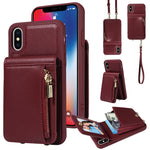Custodia per telefono in pelle con portafoglio con cerniera e cordino a tracolla, For iPhone 11 Pro, For iPhone X / XS, For iPhone XR, For iPhone XS Max