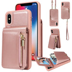 Custodia per telefono in pelle con portafoglio con cerniera e cordino a tracolla, For iPhone 11 Pro, For iPhone X / XS, For iPhone XR, For iPhone XS Max