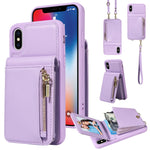 Custodia per telefono in pelle con portafoglio con cerniera e cordino a tracolla, For iPhone 11 Pro, For iPhone X / XS, For iPhone XR, For iPhone XS Max