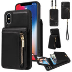 Custodia per telefono in pelle con portafoglio con cerniera e cordino a tracolla, For iPhone 11 Pro, For iPhone X / XS, For iPhone XR, For iPhone XS Max