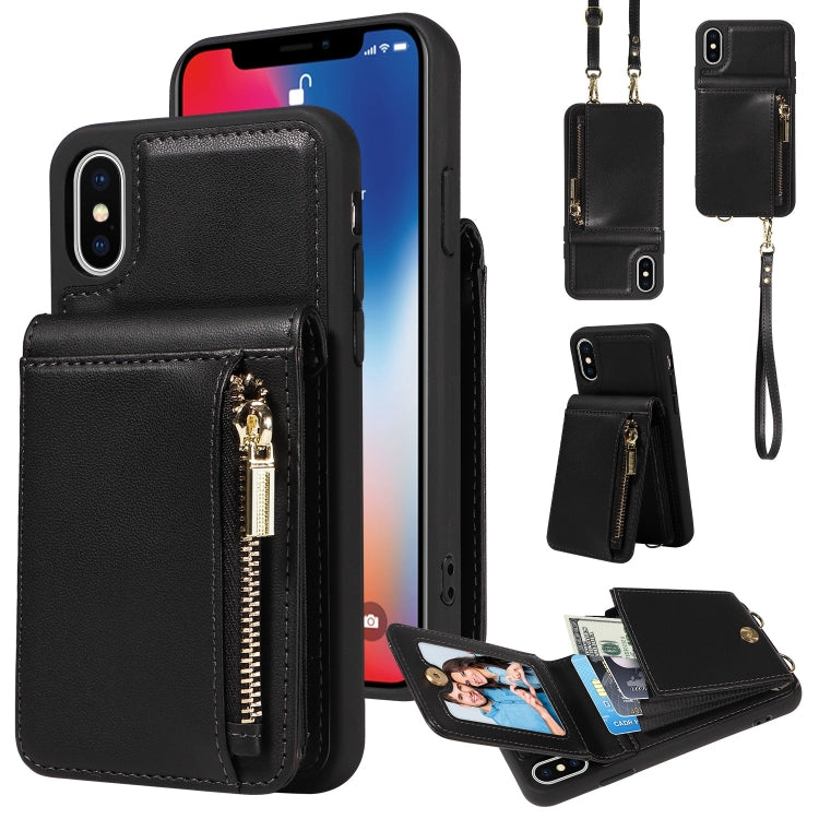 Custodia per telefono in pelle con portafoglio con cerniera e cordino a tracolla, For iPhone 11 Pro, For iPhone X / XS, For iPhone XR, For iPhone XS Max