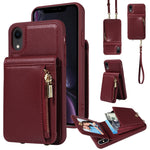Custodia per telefono in pelle con portafoglio con cerniera e cordino a tracolla, For iPhone 11 Pro, For iPhone X / XS, For iPhone XR, For iPhone XS Max